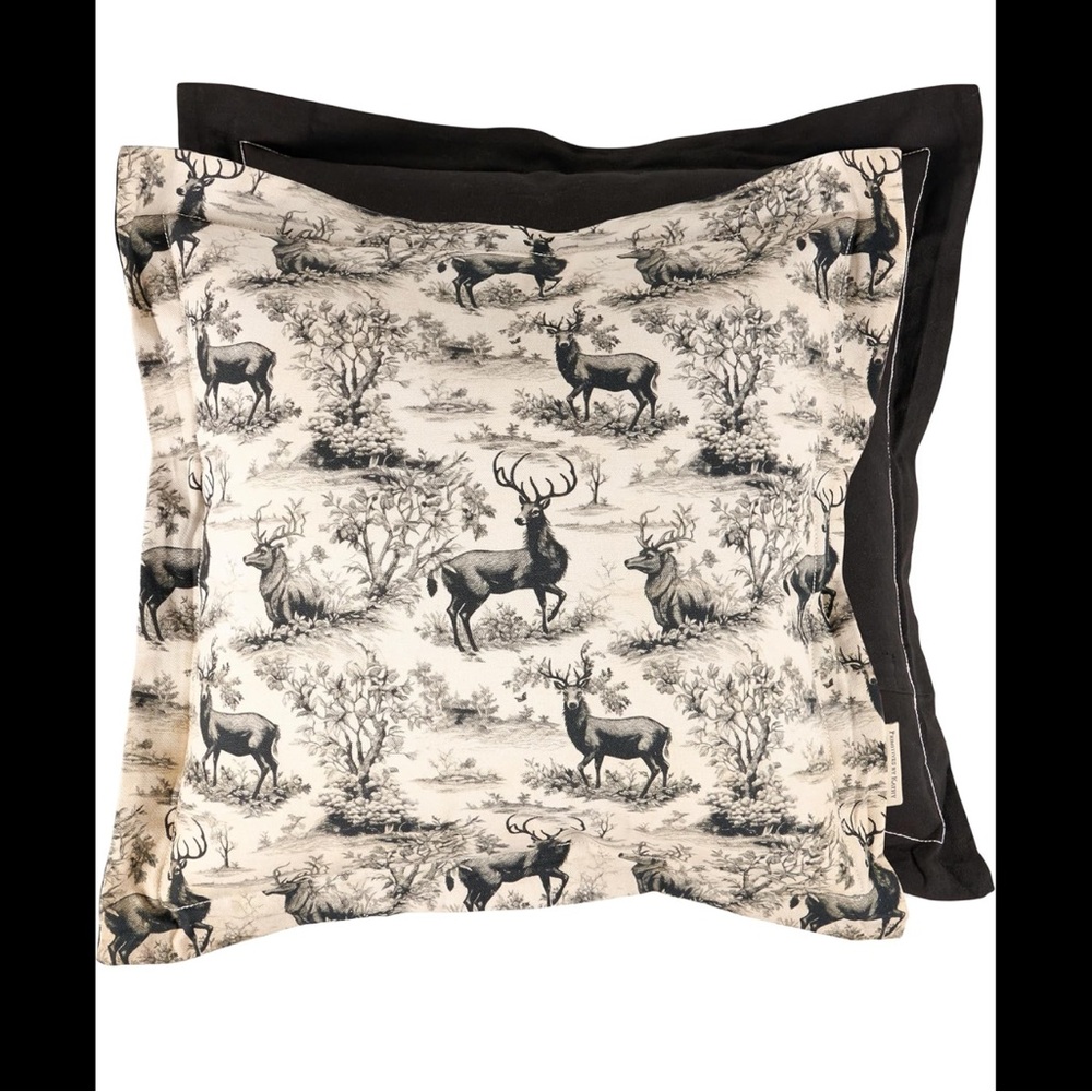 Elegant Black and Cream Deer Print Pillowcase